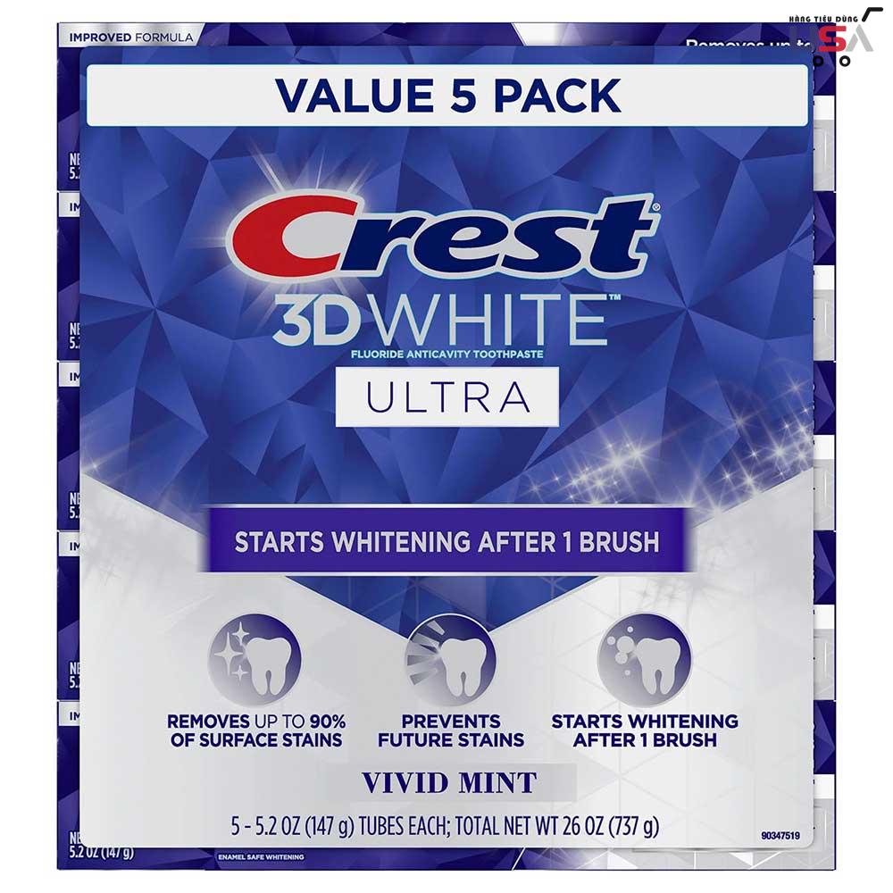 Kem đánh trắng răng CREST 3D White Vivid Mint 147g Hàng Tiêu Dùng USA